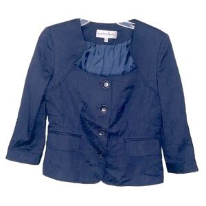 ❤️ 🆕 JONES NEW YORK SUIT Jacket Navy Paisley Jacquard Square Neck Jacket Size 4
